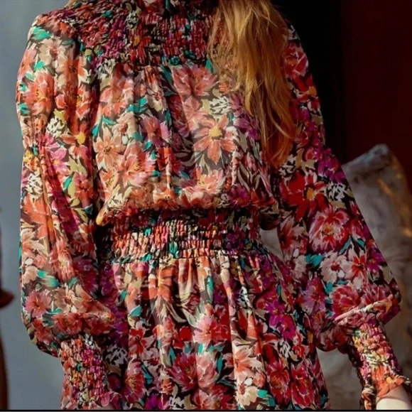 Misa Women's Marin Floral Long Sleeve Mini Dress Size Small Revolve Red Black - Picture 9 of 13